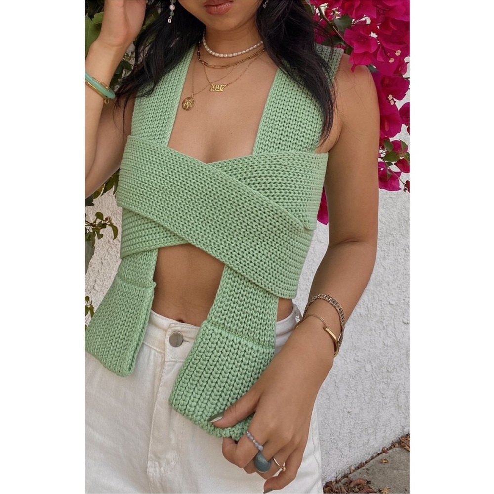 Simonett Spring Nanu Green Multiway Knit Crop Top Cotton